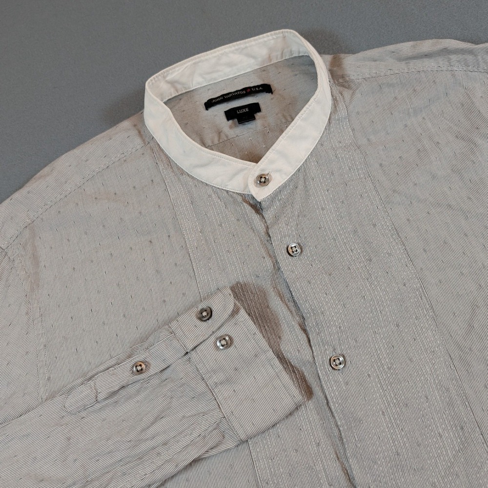 John Varvatos Luxe Mens Dress Shirt Size XL Light Mandarin Collar‎ Shirt Bib